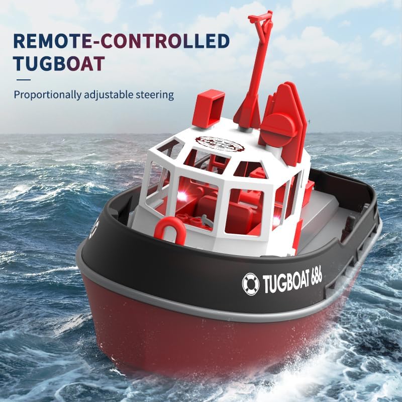 RC Boat, 1/72 2.4Ghz RC Tugboat, High-Speed Remote Control Boat Ship for Pools and Lakes with Low Battery Reminder Tugboat Water Toys RTR Version