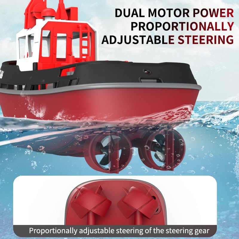 RC Boat, 1/72 2.4Ghz RC Tugboat, High-Speed Remote Control Boat Ship for Pools and Lakes with Low Battery Reminder Tugboat Water Toys RTR Version