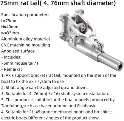 4.76mm Hole Long Mouse Tail Shaft Brace Shaft Bracket for TFL Brushless Electric Boat Dual Motor Methanol Boat Son of Ghost (75mm Titanium)