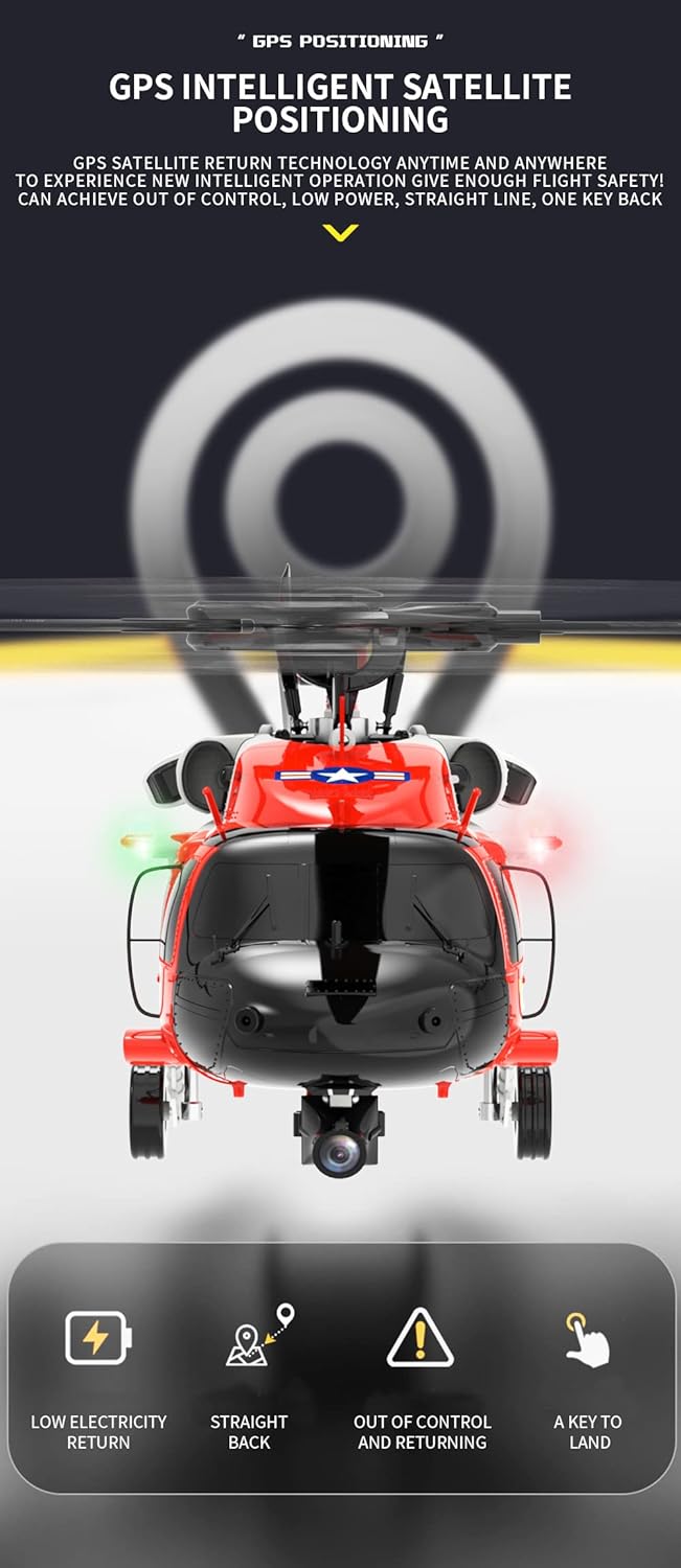 NOBRIM RC Helicopter Model with Camera and GPS Positioning RC Rescue Helicopter 1/47 2.4G 8CH Brushless Direct Drive RC Model for American UH60-Black Hawk Outdoor Gift (RTF with Camera)