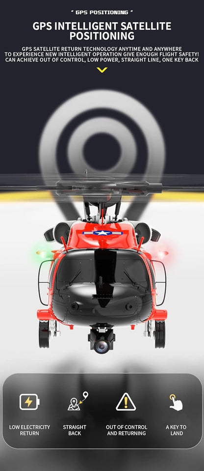 NOBRIM RC Helicopter Model with Camera and GPS Positioning RC Rescue Helicopter 1/47 2.4G 8CH Brushless Direct Drive RC Model for American UH60-Black Hawk Outdoor Gift (RTF with Camera)