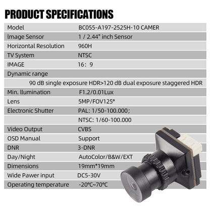 FPV Camera 1/2.44 INCHLMAGE SENSOR Night Work for FPV Drones (125)