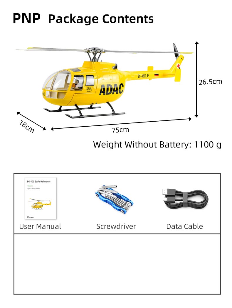 Flywing RTF BO105 470 V3 ADAC 10CH RC Helicopter With ACE Flight Control