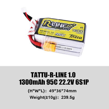 Tattu R-Line 1.0 95C 500 550 650 750 850 1050 1300 1550mAh LiPo Battery 1S/2S/3S/4S/6S XT60 Plug FPV Racing Drone RC Quadcopter