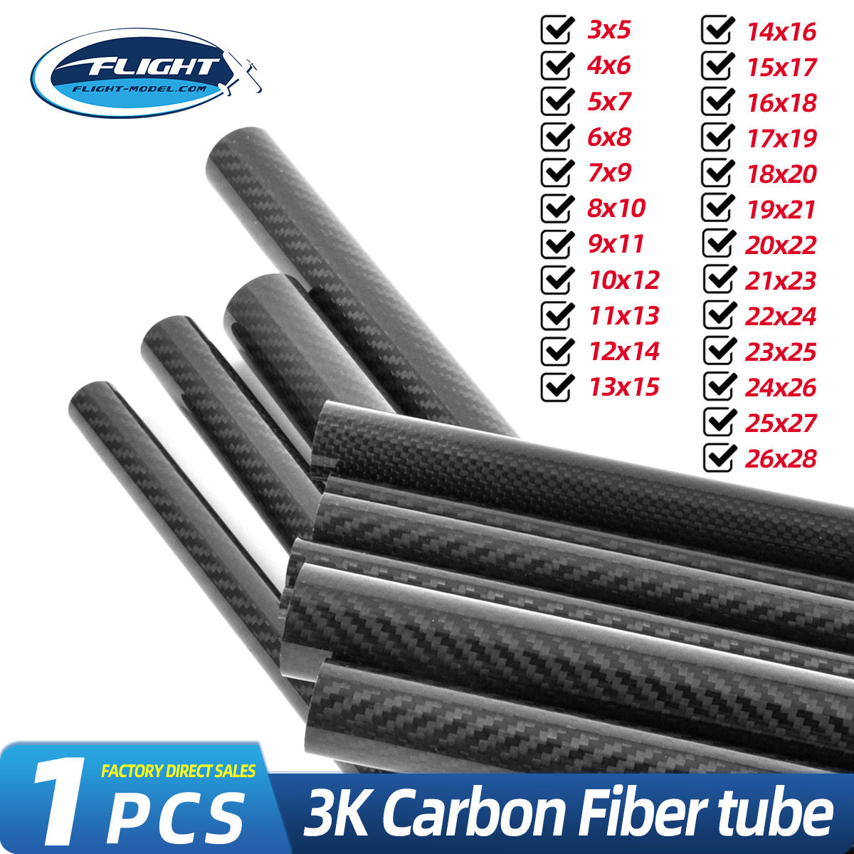 PurAr 1pcs Black Twill Carbon Fiber Tube Diameter 5mm 7mm 9mm 11mm 13mm 15mm 17mm 19mm 21mm 23mm 25mm 27mm Length 500mm 3 Fibra de carbono (5mm)