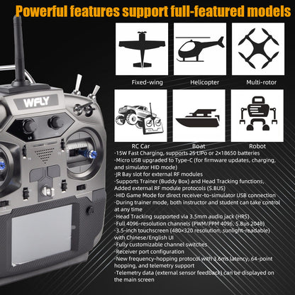 Flysky ET16S 2.4GHz RC Transmitter CNC Metal Hall Sensor Gimbal 15W Fast Charging