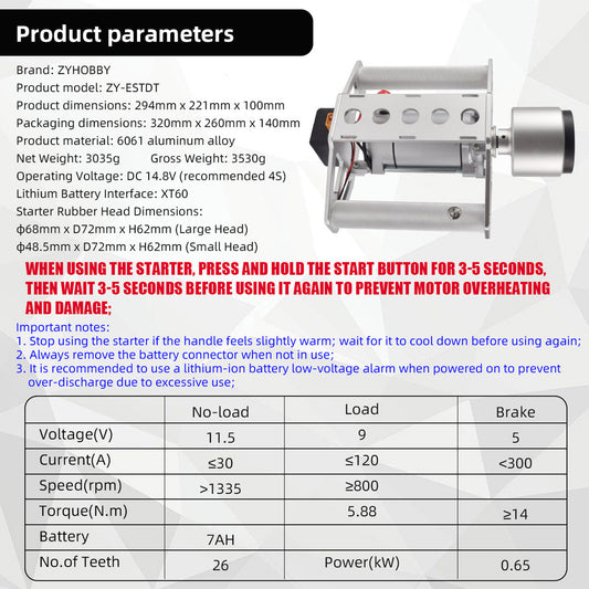 ZYHOBBY Aluminum frame Double-Handle-starter for RC Gas Airplane Upgraded Version