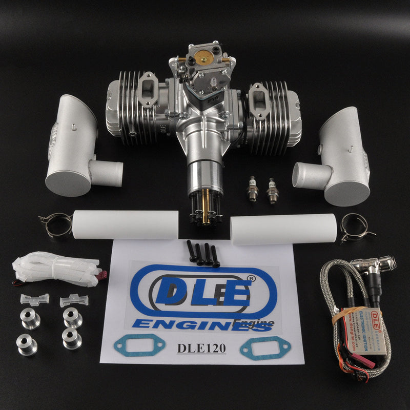 DLE 120CC Twin Cylinder Two Stroke Side Exhaust Gasoline Engine for RC Airplane