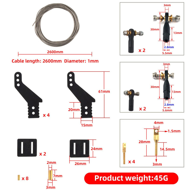 Rudder Control Horn Set with Ball Joint Copper Screws Steel Wire for Fix Wing RC Model Airplane