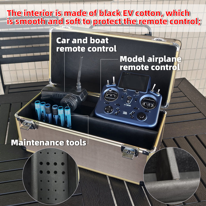 Aluminum Case for Dual Transmitter Tool Box Aluminum Twin/Double Transmitter Carrying Case for 2 Model Remote Controllers Rainproof Dustproof Avoid Bumping Convenient for Travelling