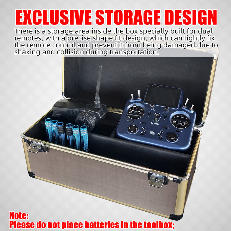 Aluminum Case for Dual Transmitter Tool Box Aluminum Twin/Double Transmitter Carrying Case for 2 Model Remote Controllers Rainproof Dustproof Avoid Bumping Convenient for Travelling