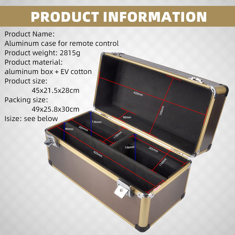 Aluminum Case for Dual Transmitter Tool Box Aluminum Twin/Double Transmitter Carrying Case for 2 Model Remote Controllers Rainproof Dustproof Avoid Bumping Convenient for Travelling