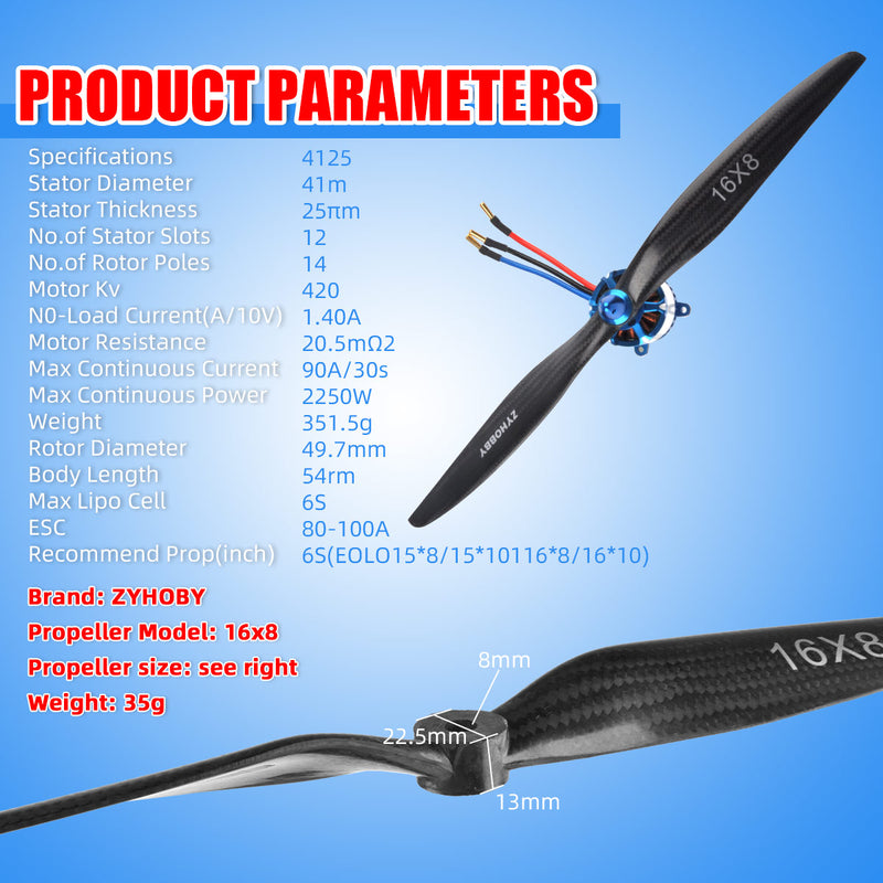 SUNNYSKY Fixed Wing Power Pack Power Motors Carbon Fiber Propeller High Strength Raw Materials(Power Motors+Propeller)