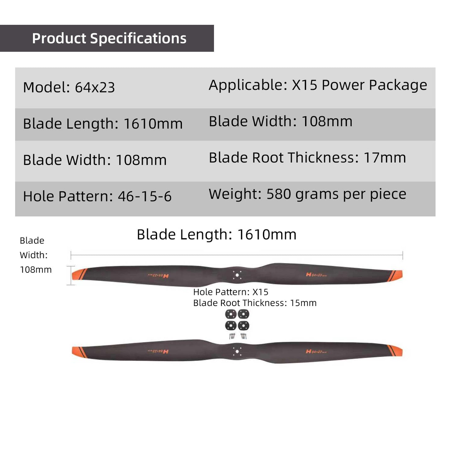 64*23in Large Propellers Carbon Fiber Propellers CW+CCW for HW H15PLUS Power Motor for RC Aircraft
