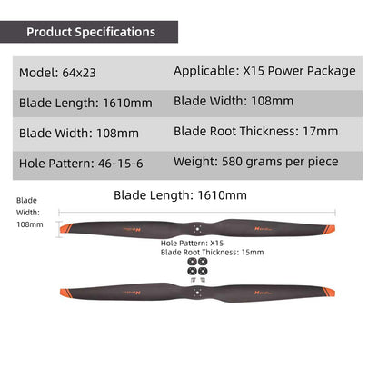 64*23in Large Propellers Carbon Fiber Propellers CW+CCW for HW H15PLUS Power Motor for RC Aircraft