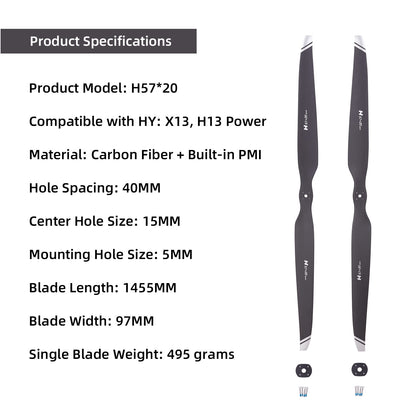 57*20in Large Propellers Carbon Fiber Propellers CW+CCW for HW H13 Power Motor For RC Aircraft and Drones