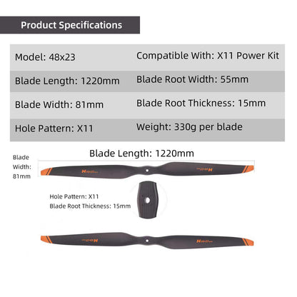 48x23in Large Propellers Carbon Fiber Propellers CW+CCW for HW X11 Power Motor For RC Aircraft