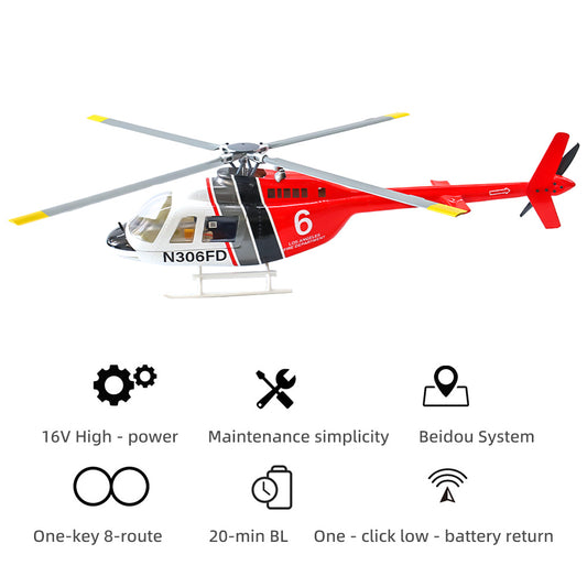 FLYWING BELL206 Helicopter 4-blades H1 System M10 GPS Mode+3D Acro Mode One Key Return 10 Channel Transmitter RTF Version