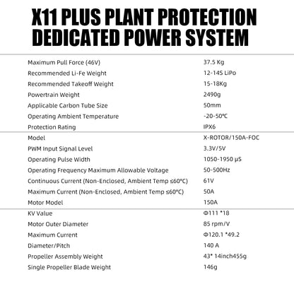 4PCS X11 Plus Power System 37KG Thrust 85KV Motor+ESC+Prop For Agriculture Drone