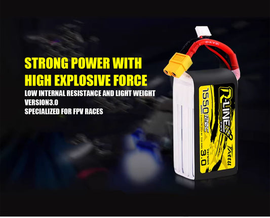 Tattu R-Line 1.0 95C 500 550 650 750 850 1050 1300 1550mAh LiPo Battery 1S/2S/3S/4S/6S XT60 Plug FPV Racing Drone RC Quadcopter