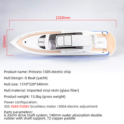 TFL 1305 Princess BWS 30°N 30CC Engine with Φ6.35mm Dual Rudder System Fiber Glass Gas RC Boat (ARTR Version)