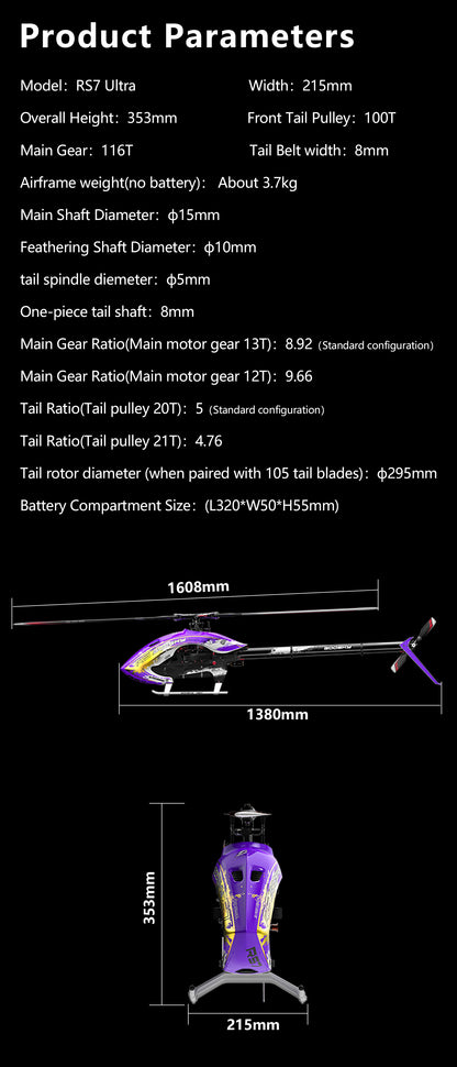 RC Helicopter GOOSKY RS7 Ultra Kit Version: Dual Brushless Direct Drive, 700-class 3D Helicopter (Blades Not Included)
