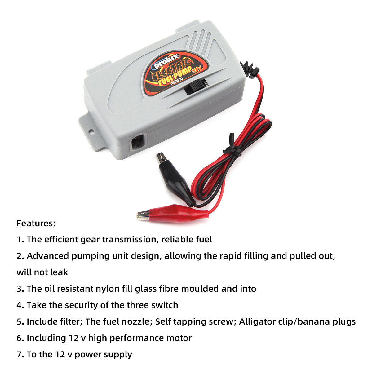 Prolux 1670 Electric Fuel Pump Glass Fibre Efficient Gear Transmission 12V Power Supply For Nitro Gas Engine