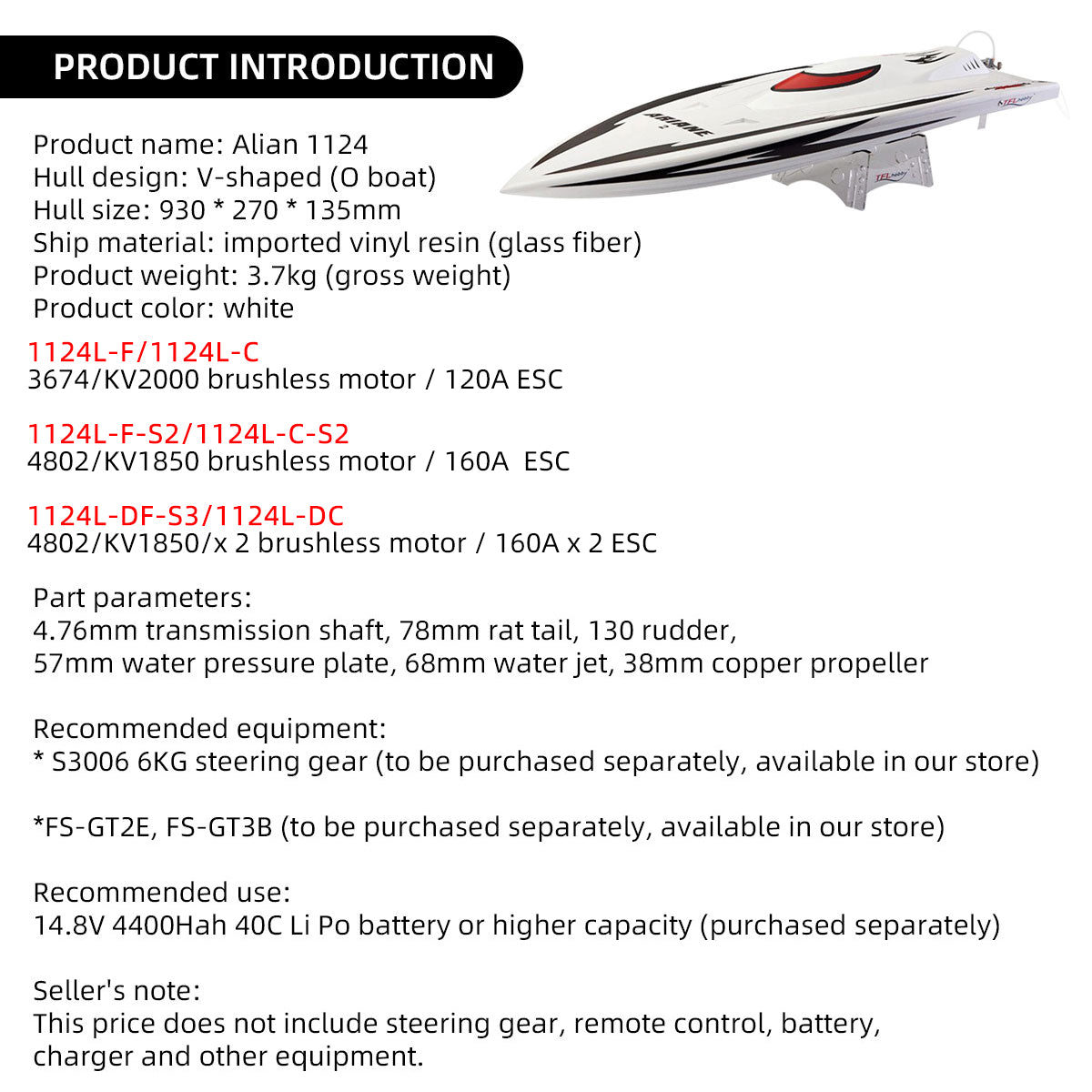 TFL Hobby Model 1124 Ariane High Configuration Fiberglass RC Electric Boat