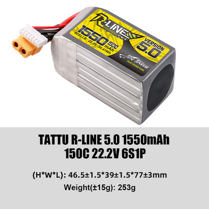 Tattu R-Line 5.0 Series Higher Capacity  for FPV Racing Drone Parts with XT60 Plug 6S Battery