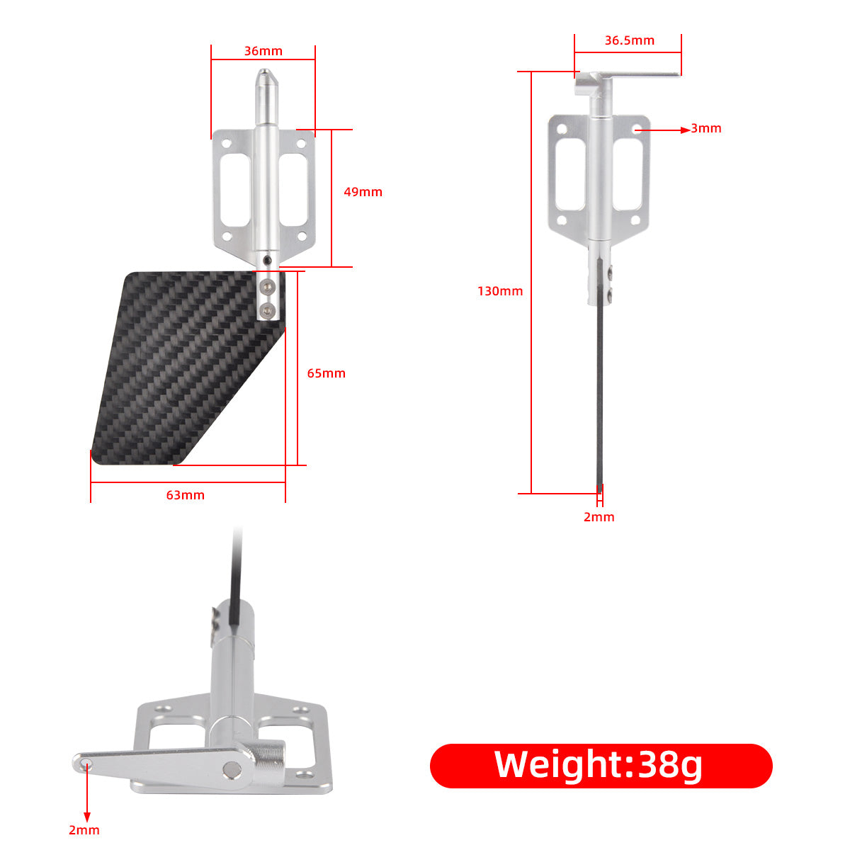 Steering Rudder 6061 Aluminum Alloy + Carbon Fiber Plate Rudder Suitable for Water Rafting Aircraft