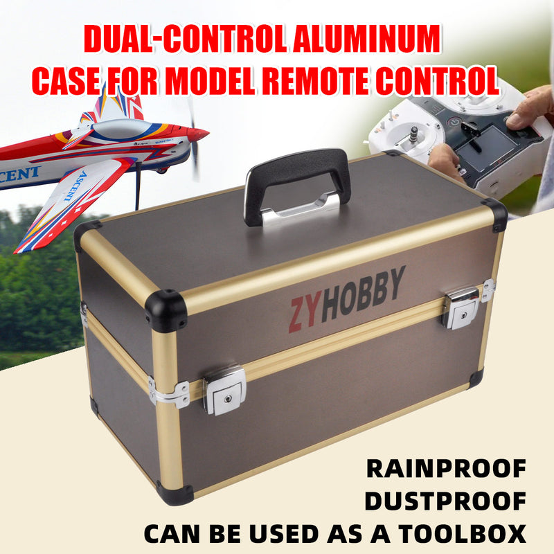 Aluminum Case for Dual Transmitter Tool Box Aluminum Twin/Double Transmitter Carrying Case for 2 Model Remote Controllers Rainproof Dustproof Avoid Bumping Convenient for Travelling