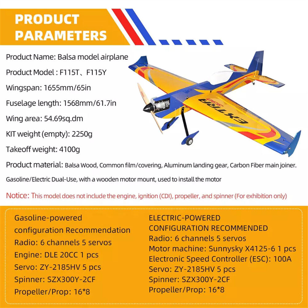 65inch Extra 330 Profile Gasoline & Electric Dual-use Balsa Radio Control Plane
