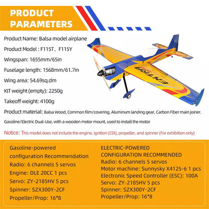 65inch Extra 330 Profile Gasoline & Electric Dual-use Balsa Radio Control Plane