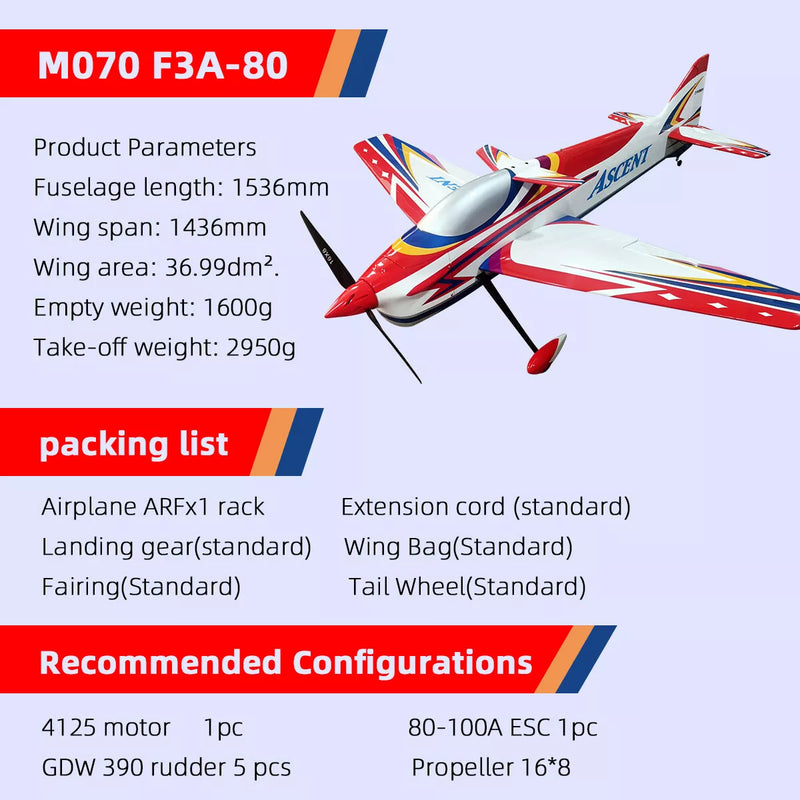 ELIXIR F3A M070 F3A-80 Composite Fuselage RC Airplane Scale Model KIT Version