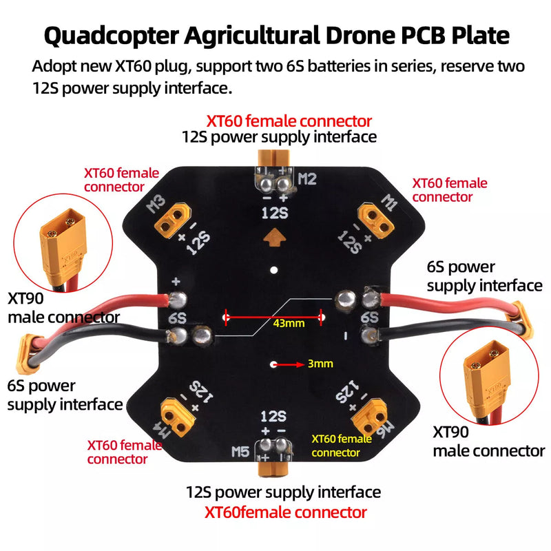 Quadcopter Agricultural Drone PCB plate with XT60 plug Distribution board