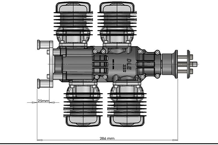 DLE 222CC Gas Engine Four Cylinder Two Stroke Side Exhaust with CDI & Muffler
