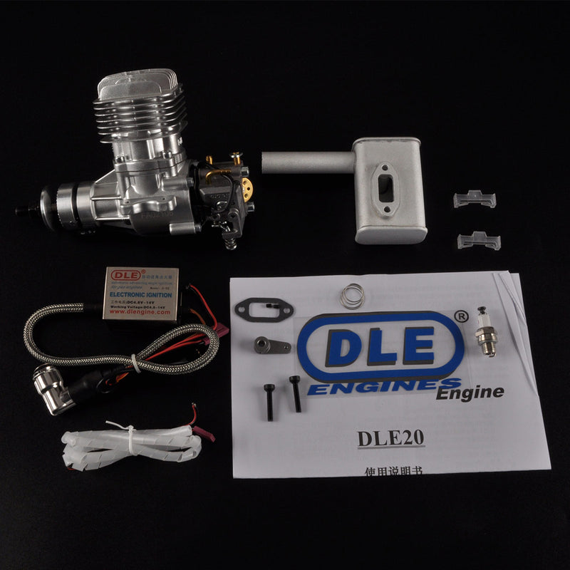 DLE 20CC Single Cylinder Two Stroke Side Exhaust Gas Engine w/ Igniton & Muffler