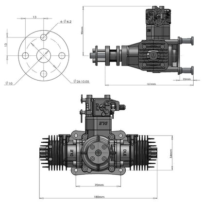 DLE 40CC Twin Cylinder Two Stroke Side Exhaust Gas Engine w/ Muffler&Ignition