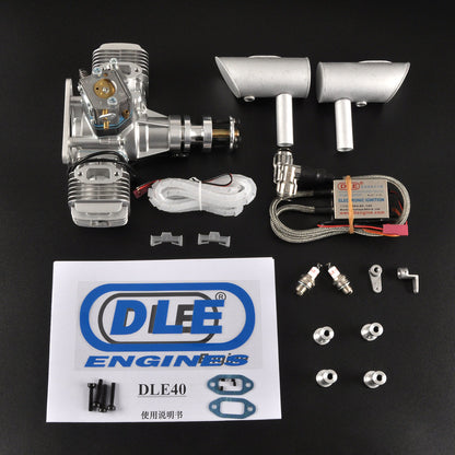 DLE 40CC Twin Cylinder Two Stroke Side Exhaust Gas Engine w/ Muffler&Ignition