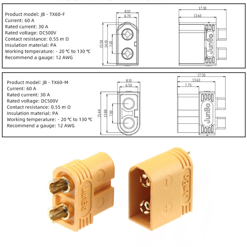 XT60 Male & Female Bullet Connectors Plugs For RC LiPo Battery