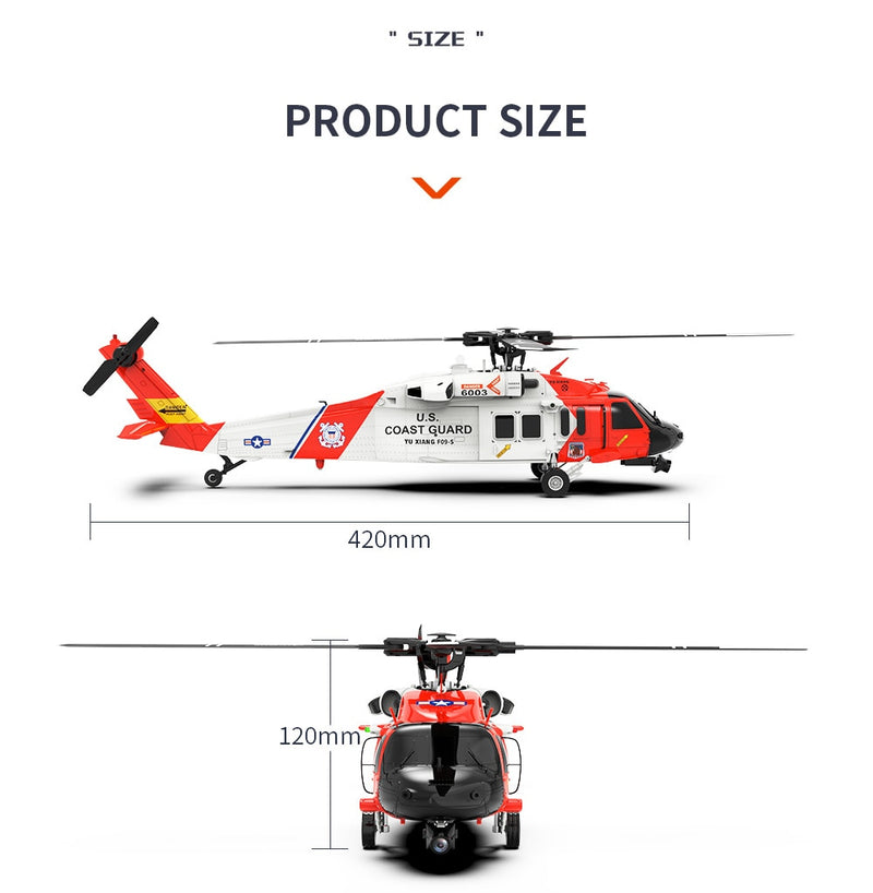 RC Helicopter 4 Propellers 6 Axis Gyro Aircraft Remote Control Outdoor Copter Coast Guard Helicopter for Kids Beginner Gifts